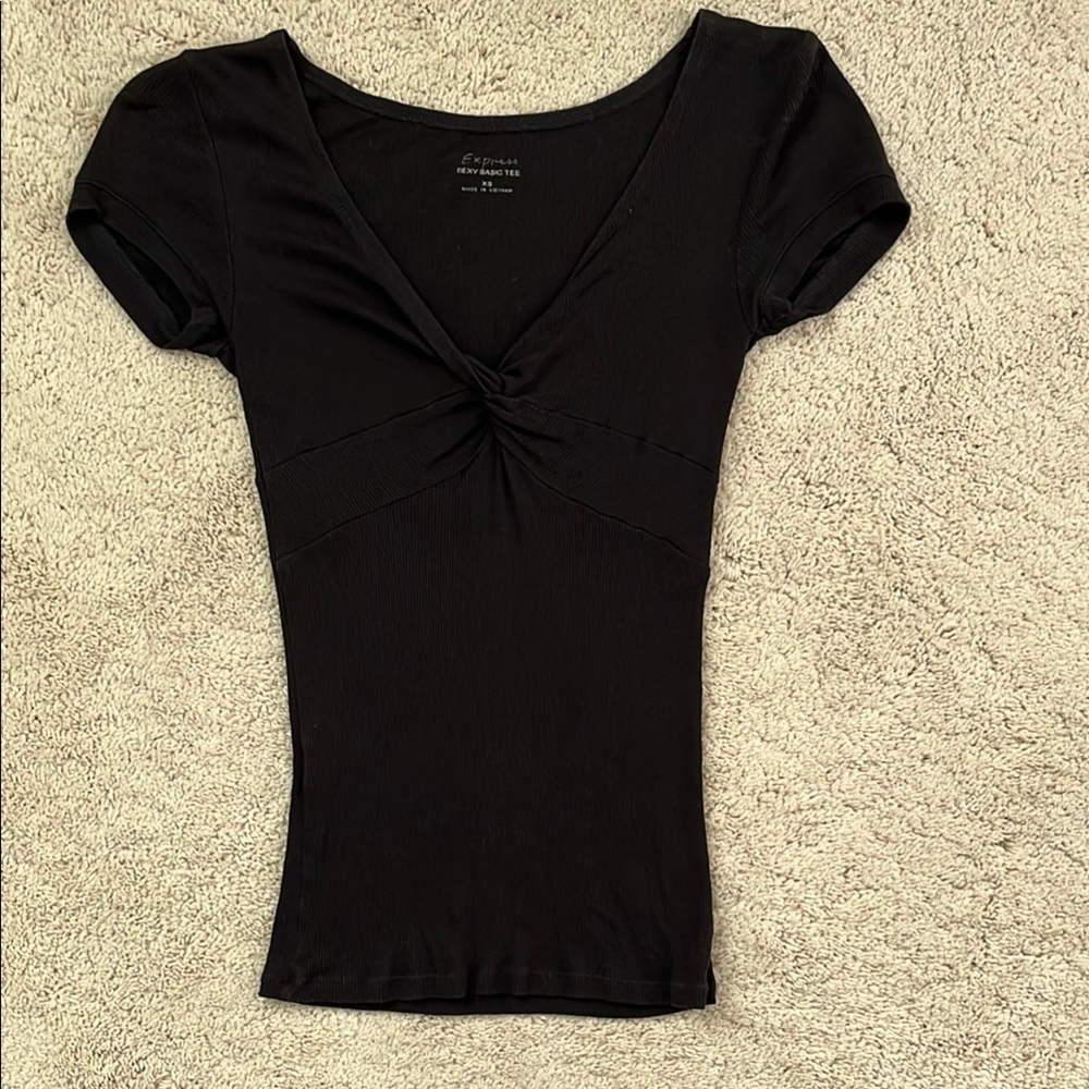 Express Black Ribbed and Fitted Tee - Picture 1 of 3